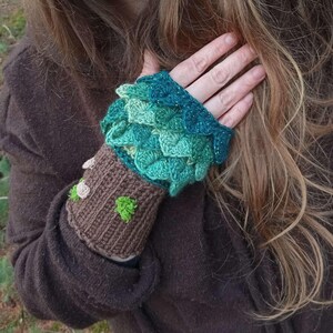 Manoplas de árbol, moda otoñal, cosplay, naturaleza, druida, estilo forestcore, ganchillo hecho a mano imagen 1