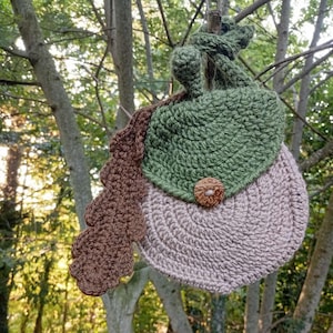 Sacs gland, sacs bandoulière, pixie, fée, gnome, écureuil, cosplay, cottagecore, fait main au crochet