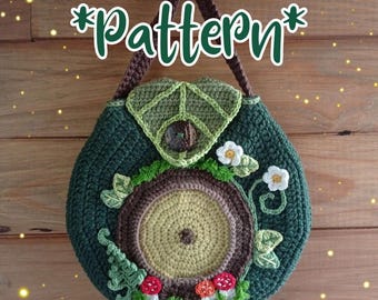 Round door crossbody bag, cottagecore, fantasy, cosplay, halfling fan art, crochet pattern (US, FR)