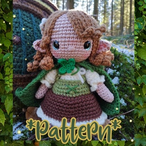 Halfling girl, fantasy amigurumi, pretty doll, medieval tavern barmaid, cottagecore, crochet pattern (US, FR)