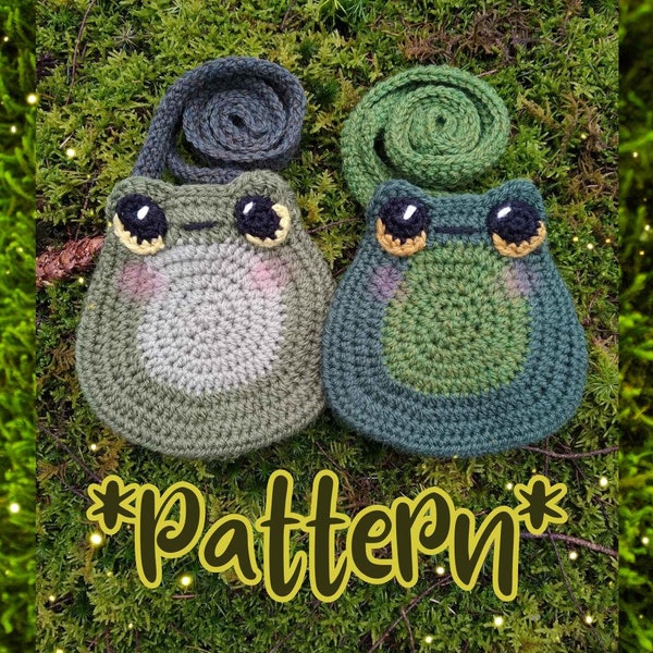 Kleine Froschtasche, Umhängetasche, niedliches Täschchen, Kröte, Forestcore, Cottagecore, Häkelanleitung (US, FR)