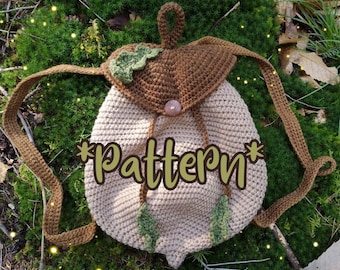 Eichel-Rucksack, Eiche, Naturtasche, Waldspaziergang, Fantasy, Cosplay, Cottagecore, Fairycore, Forestcore, Häkelmuster (US, FR)