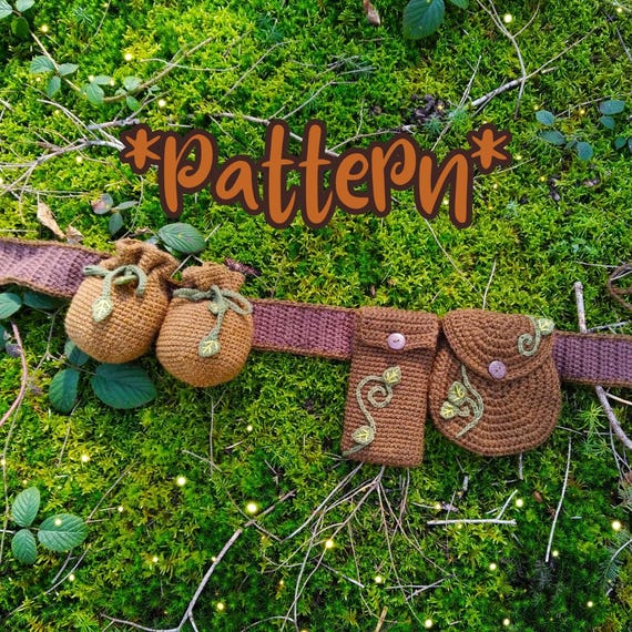 Ceinture de druide, accessoire fantastique, cosplay, pochette d'herboriste, cueilleur, patron de crochet (US, FR)