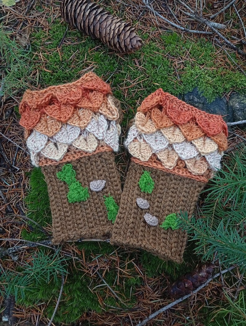 Manoplas de árbol, moda otoñal, cosplay, naturaleza, druida, estilo forestcore, ganchillo hecho a mano imagen 8