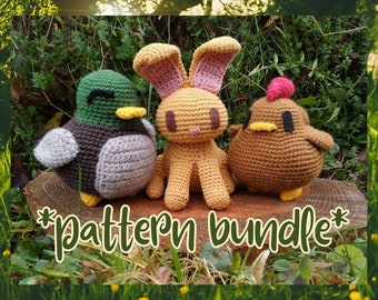 Coop friends amigurumi, chicken, duck, rabbit, crochet pattern bundle (US english)