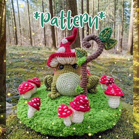 Cercle de fée, grenouille sorcier champignon, personnage fantastique, forestcore amigurumi, décoration, patron de crochet (US, FR)
