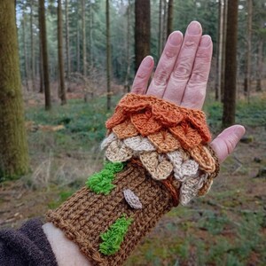 Manoplas de árbol, moda otoñal, cosplay, naturaleza, druida, estilo forestcore, ganchillo hecho a mano Orange long poignet