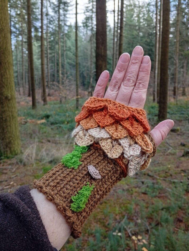 Manoplas de árbol, moda otoñal, cosplay, naturaleza, druida, estilo forestcore, ganchillo hecho a mano Orange long poignet