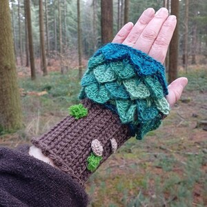 Manoplas de árbol, moda otoñal, cosplay, naturaleza, druida, estilo forestcore, ganchillo hecho a mano imagen 4