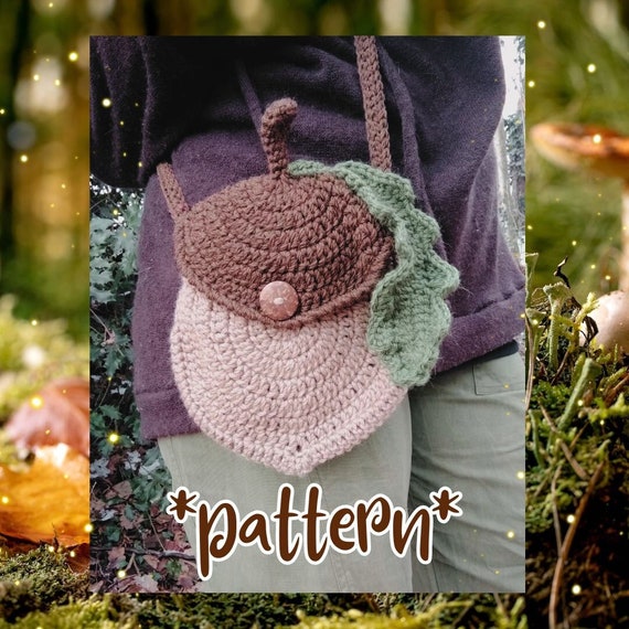 Sac bandoulière gland, pixie, fée, écureuil, gnome, cosplay, cottagecore, fairycore, patron de crochet (US, FR)