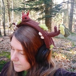 Woodland headphone cover, frog, mushroom, squirrel, nature, forestcore, crochet pattern (US, FR) image 6