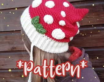 Amanita Elfenmütze, Pilz, Fee, Fairycore, Cottagecore, Cosplay, Natur, Magie, Häkelmuster (US, FR)
