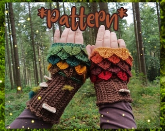 Tree mittens, fingerless gloves, autumn fashion, cosplay, druid, forestcore, crochet pattern (US)