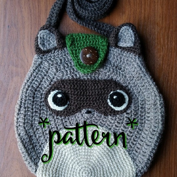 Tanuki bag, purse, forest spirit, japan, raccoon, crochet pattern (US)