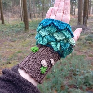 Manoplas de árbol, moda otoñal, cosplay, naturaleza, druida, estilo forestcore, ganchillo hecho a mano Vert long poignet