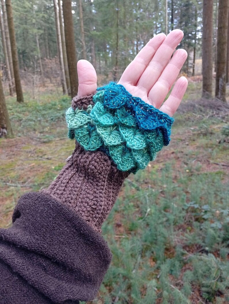 Manoplas de árbol, moda otoñal, cosplay, naturaleza, druida, estilo forestcore, ganchillo hecho a mano imagen 5