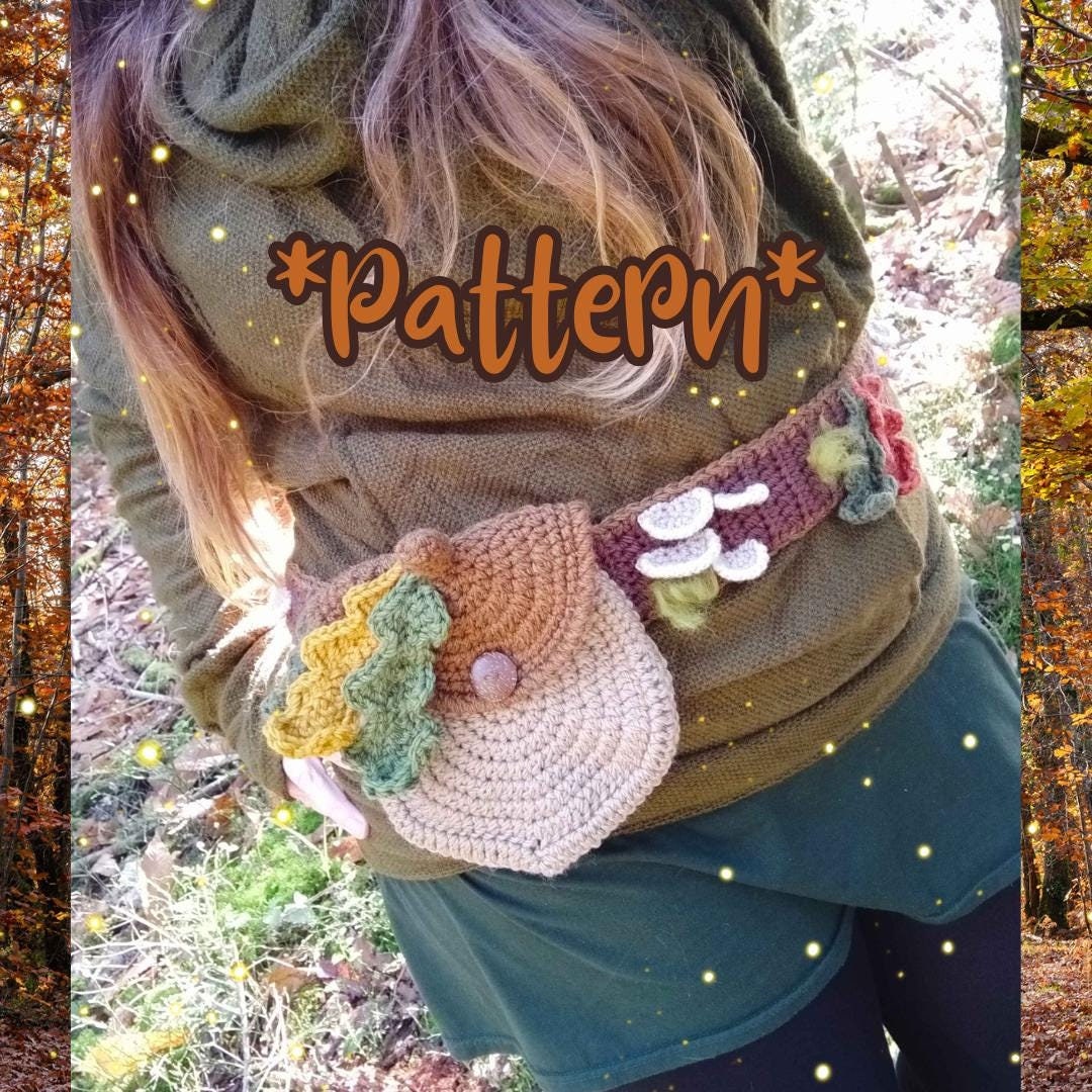 Pixie Belt Fairie Festival Cream cowhide Handmade Sash Hand Crocheted Festival Pouch Belt: Autumn Fairycore Utility  main image 3