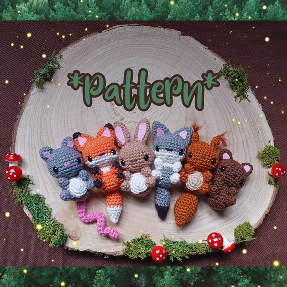 Petits animaux de la forêt, écureuil, renard, loup, ours, lapin, souris, forestcore, amigurumi miniature, patron de crochet (FR, US)