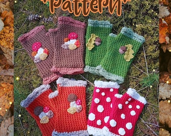Little Autumn mittens, fingerless gloves, fall fashion, boho, forestcore, cottagecore, fairycore, crochet pattern (US, FR)