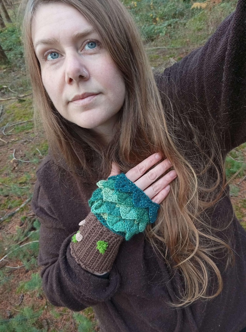 Manoplas de árbol, moda otoñal, cosplay, naturaleza, druida, estilo forestcore, ganchillo hecho a mano imagen 1