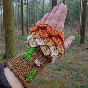 Manoplas de árbol, moda otoñal, cosplay, naturaleza, druida, estilo forestcore, ganchillo hecho a mano imagen 6