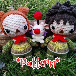 Crystal mages and their magical koala, video games amigurumi, fantasy crochet pattern (English US)