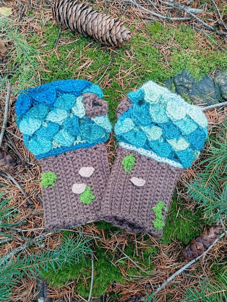Manoplas de árbol, moda otoñal, cosplay, naturaleza, druida, estilo forestcore, ganchillo hecho a mano imagen 3