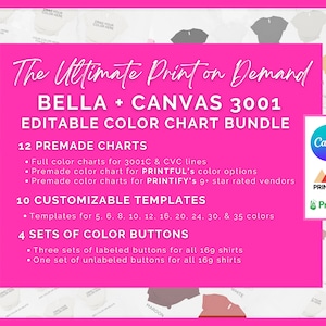 Carta de colores editable Bella + Canvas 3001 / Carta de colores Bella + Canvas / Carta de colores digital / Carta de colores impresa bajo demanda