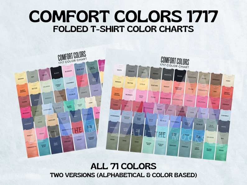 Comfort Colors 1717 Color Chart Digital File Color Chart for Comfort