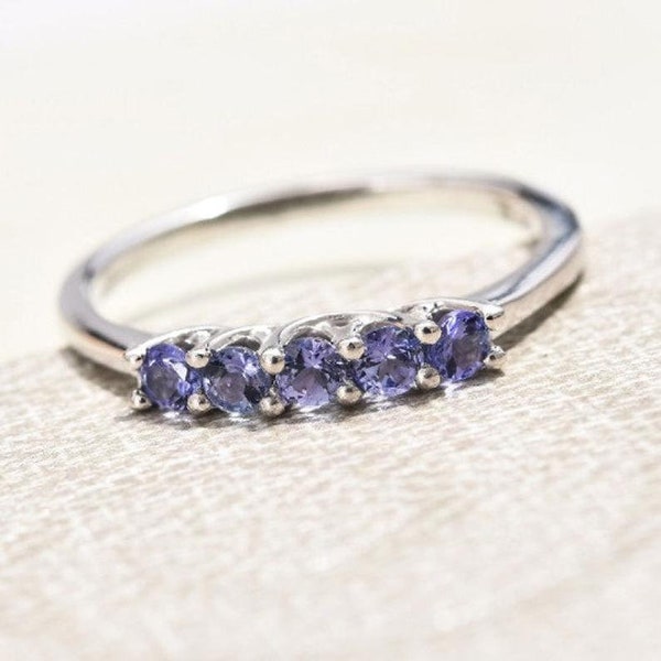 AAA Premium Tanzanite 5 Stone Ring in Platinum Over Sterling Silver (Size 5.0) 0.70 ctw Wedding Gift Women Ring Gift For Her