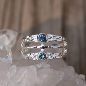 Hammered  2 Stone Montana Sapphire Ring