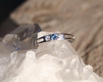 Triple Stone Double Band Montana Sapphire Ring