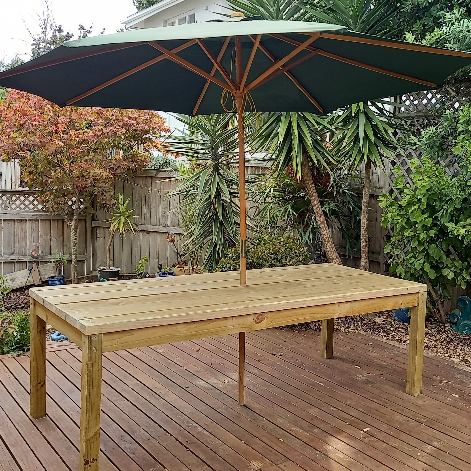 Outdoor farmhouse table with umbrella hole deals