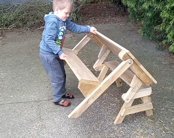 So bauen Sie einen klappbaren Picknicktisch in 3/4-Größe für Kinder – Baupläne mit Schritt-für-Schritt-Anleitung