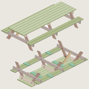 10ft (3m) long picnic table plans with step-by-step instructions. Easy to make picnic table with easy to follow plans.
