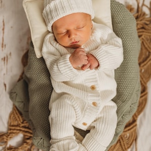 BABY KNIT romper, newborn knits, baby photoshoot outfit, hospital outfit, neutral baby knits, baby romper, baby romper knit set, chunky knit