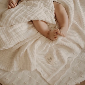 KNITTED BABY BLANKET, White baby blanket, organic cotton baby blanket, baby boy blanket, baby girl blanket, photoshoot baby blanket