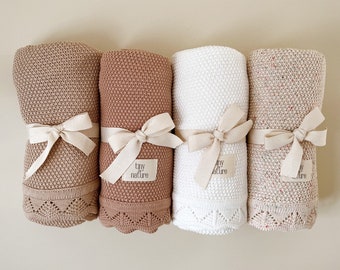 BABY STRICKDECKE, Babydecke aus Baumwolle, neutrale Babydecke, weiße Babydecke, Baby-Krankenhausdecke, Babypartygeschenk, Neugeborenendecke
