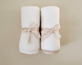 BIO BABYDECKE, Gaze Babydecke, neutrale Babydecke, Baby Jungen Decke, Babypartygeschenk, weiße Babydecke, Neugeborenen Fotografie