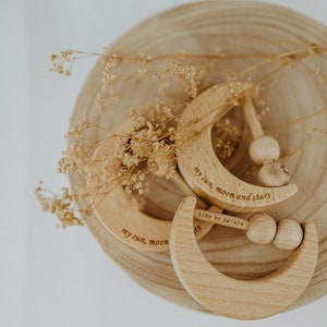 Wooden Moon Rattle Toy | Engraved | Keepsake | Baby Shower Gift ...
