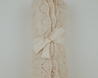 Baby Baumwolle Strickdecke | Haferstrick gesprenkelt | beige neutral | Baby unentbehrlich | Neugeborenen Fotoshooting | neutrales Kinderzimmer | Geschenk zur Geburt