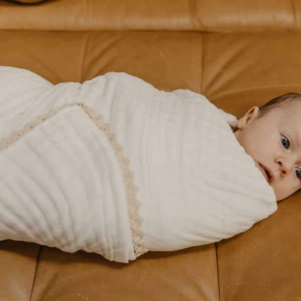 BABYGAAS DEKEN | babydeken van biologisch katoen | babydeken | neutrale babydeken | kraamcadeau | pasgeboren deken | baby inbakeren