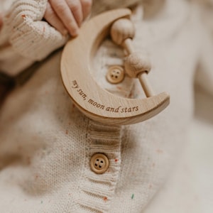 Wooden Moon Rattle Toy | Engraved | Keepsake | Baby Shower Gift ...