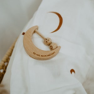 Wooden Moon Rattle Toy | Engraved | Keepsake | Baby Shower Gift ...