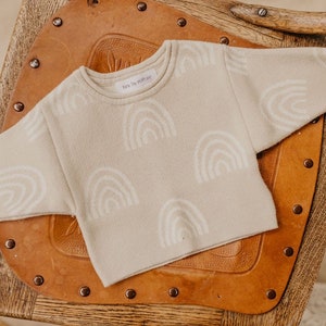 Cotton Knit Baby Sweater: Neutral Rainbow Design