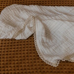 6 layer organic cotton gauze baby blanket with lace edge | Baby shower gift image 10