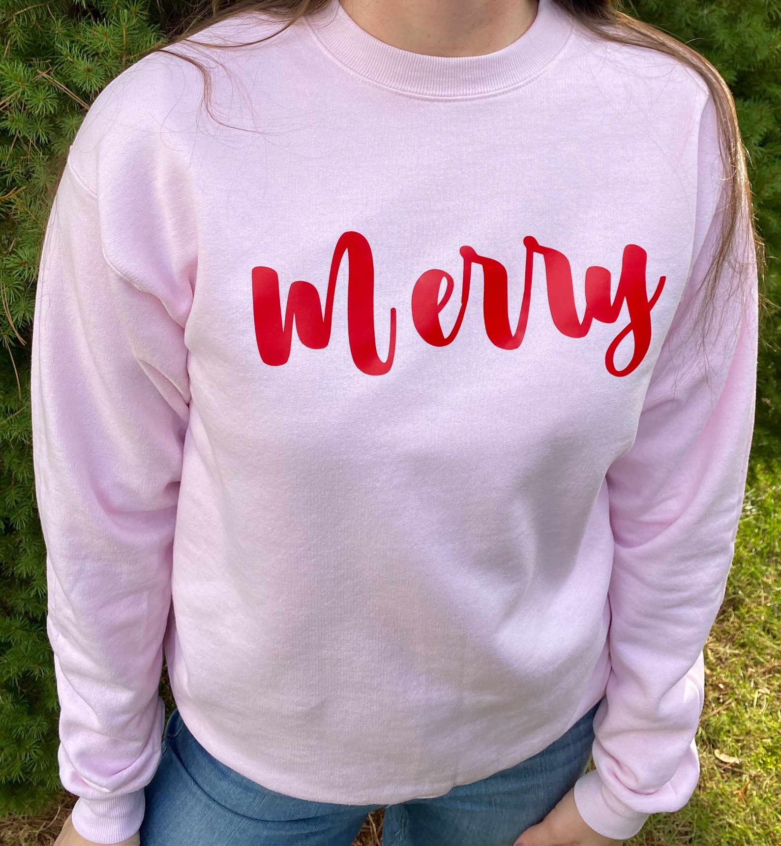 MERRY pink Christmas sweatshirt womens | Etsy