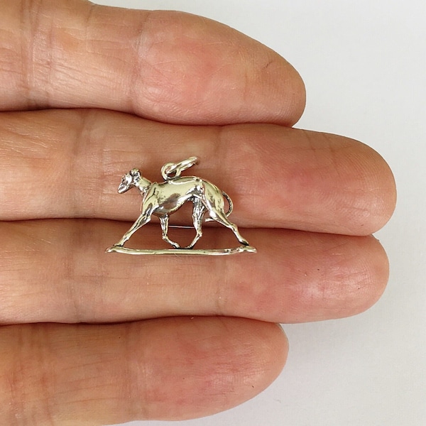 Solid Sterling Silver 15mm 3d Greyhound dog charm (Brand new)