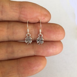 Very small Sterling Silver 10mm 4 leaf clover miniature dangle earrings (Brand new)