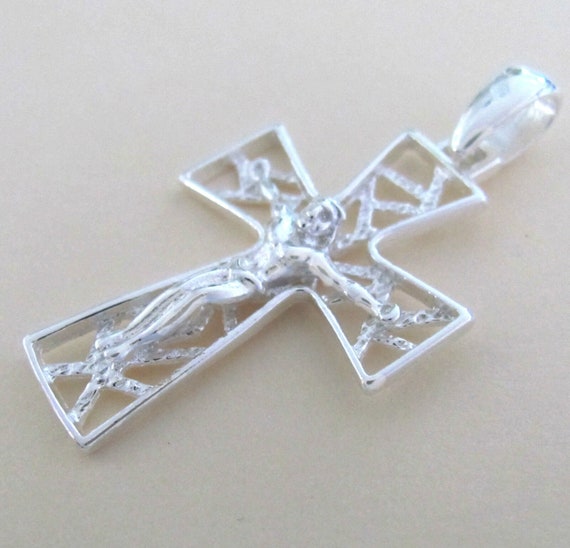 Sterling Silver 31mm filigree Crucifix Cross pend… - image 4